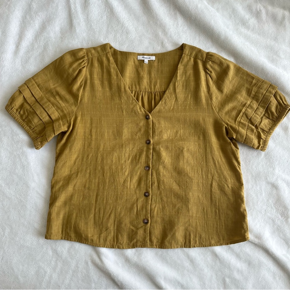 Madewell Puff-Sleeve Linen-Blend Top